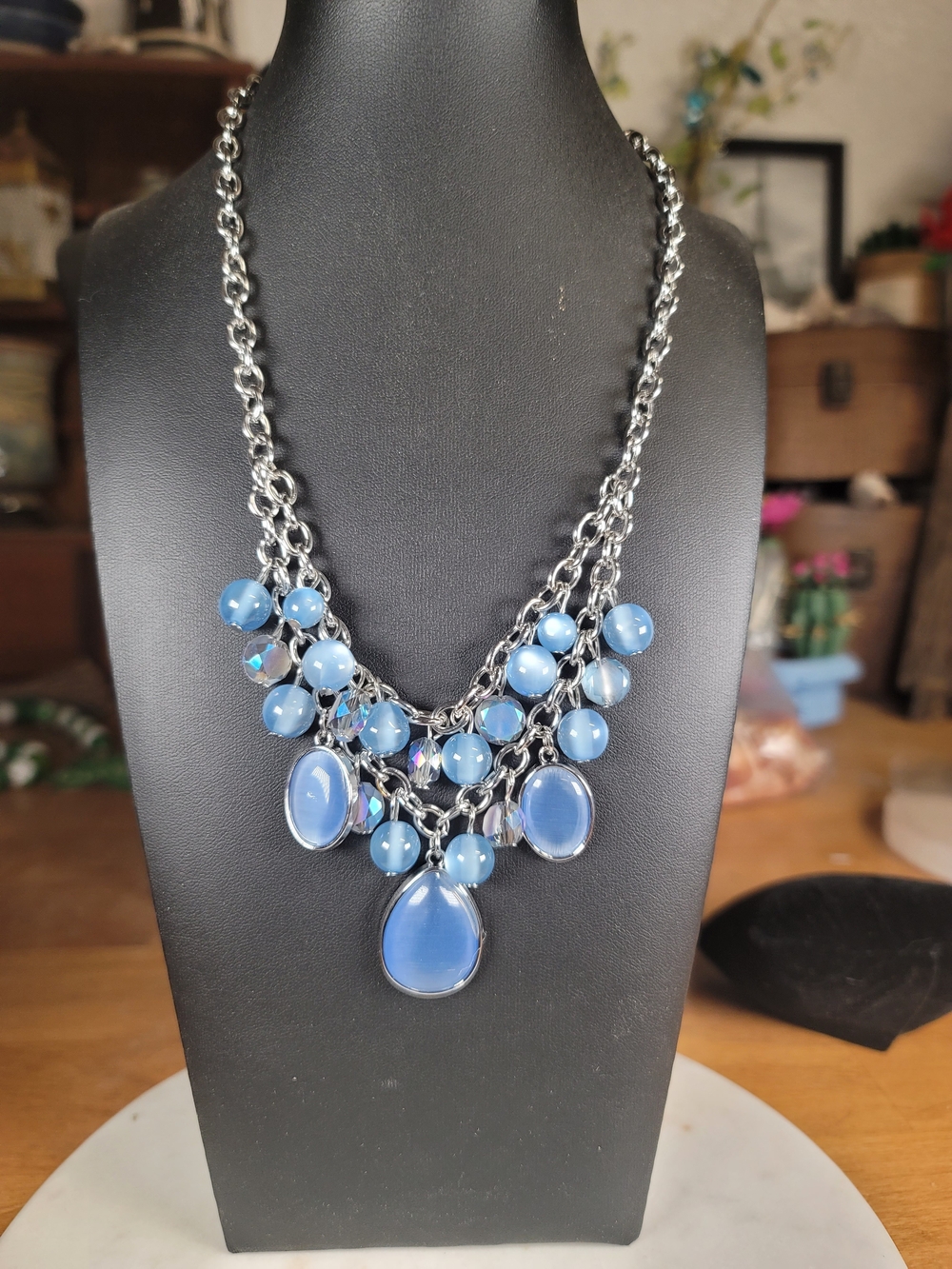 paparazzi Blue Multi-Drop Cat's Eye Statement Necklace